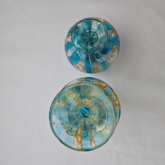 Mdina Two Mini Glass Vases Maltese Art Crystal Blue Stripe Crizzle 1970's MCM - Picture 7 of 16